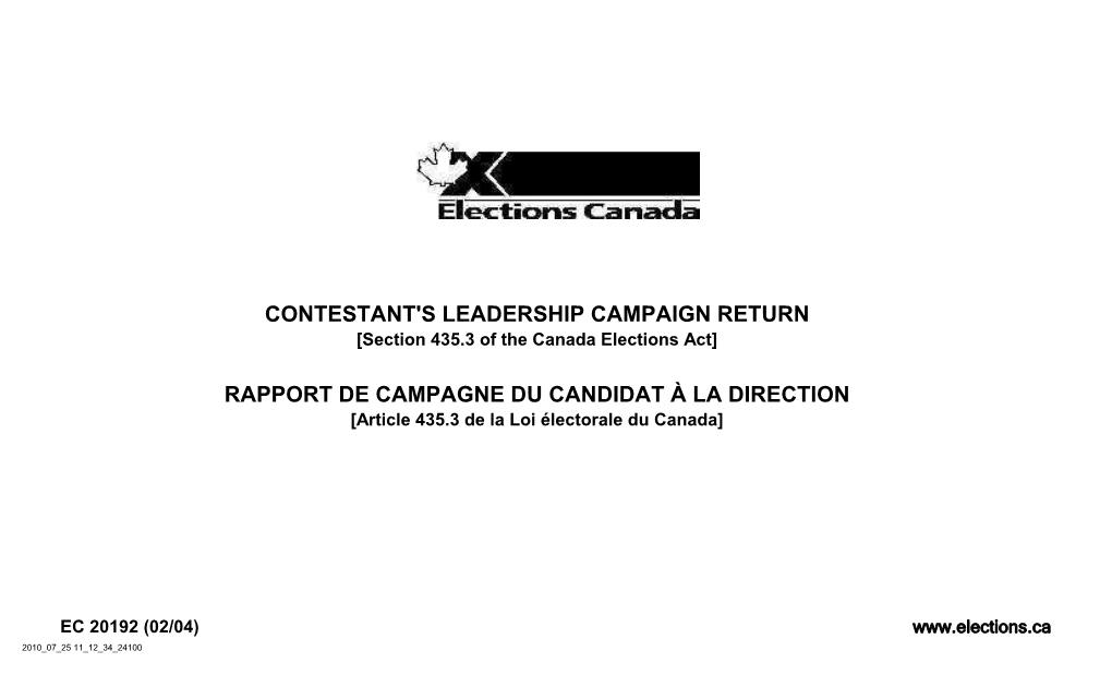 Rapport De Campagne Du Candidat À La Direction Part - Partie - 1