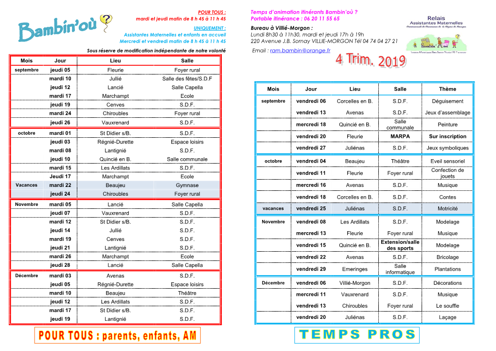 PROGRAMME Des ATELIERS