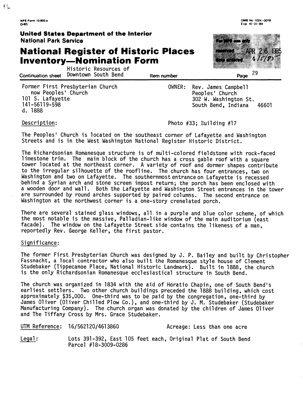 National Register of Historic Inventory—Nomination Form
