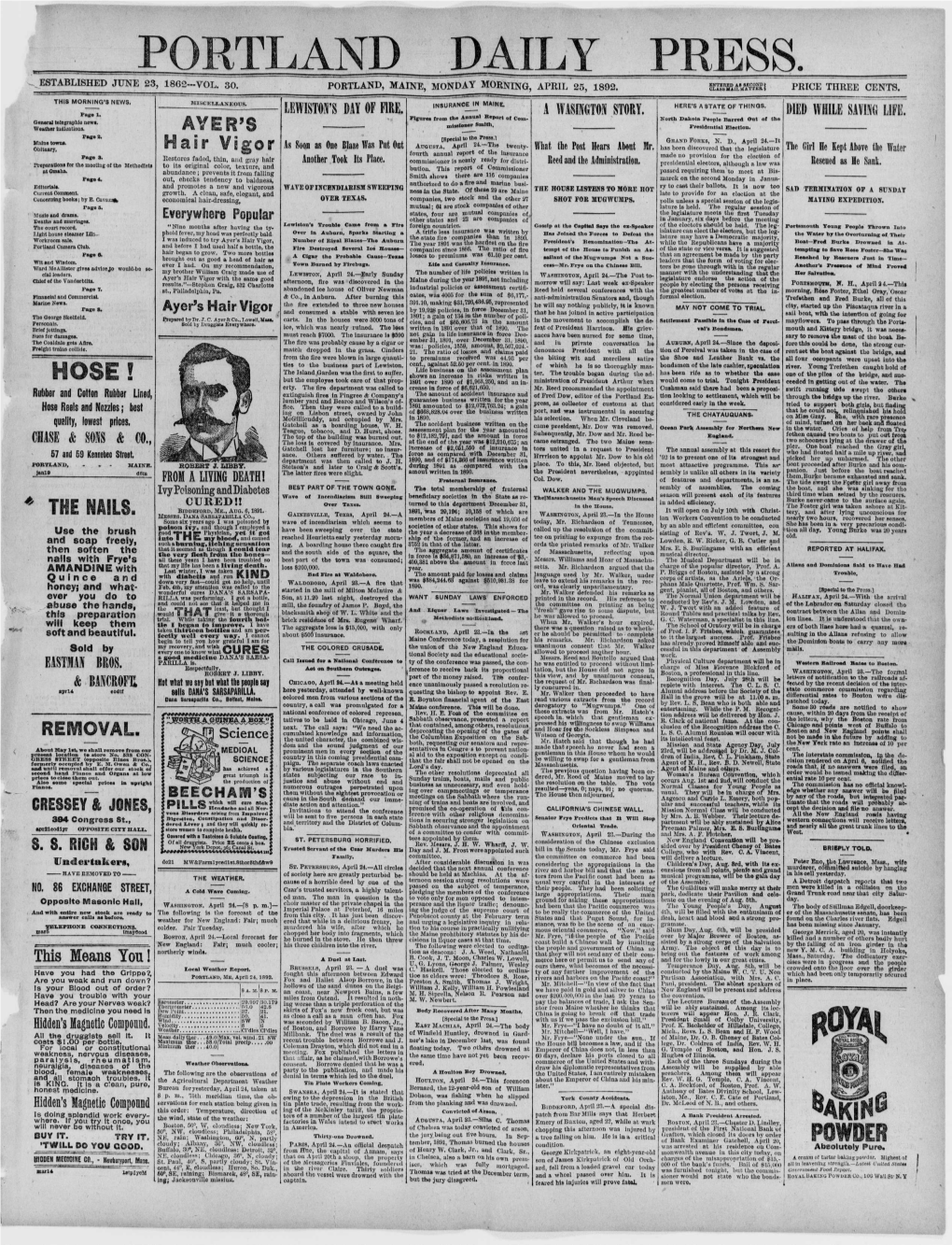 Portland Daily Press: April 25,1892