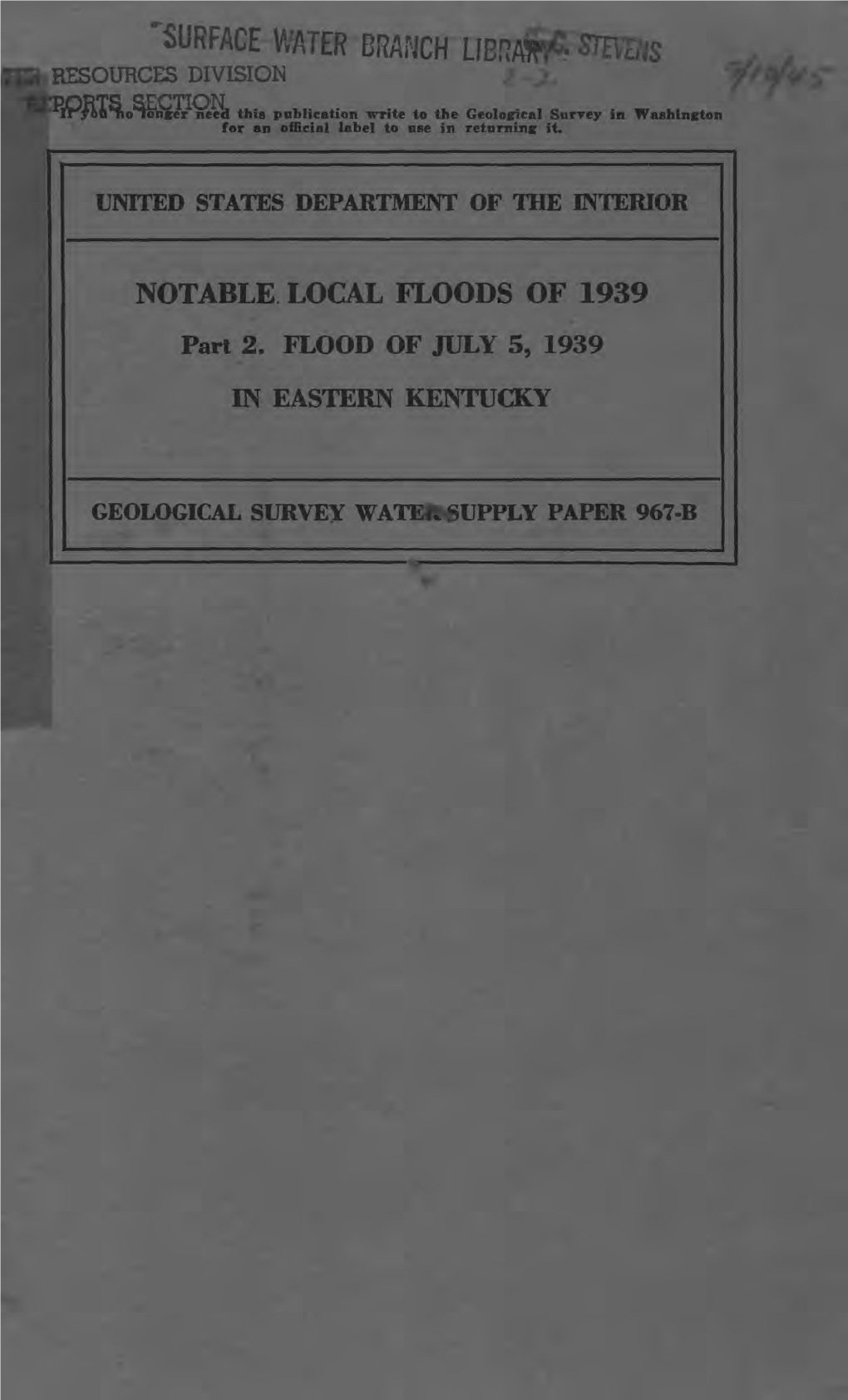 Dep. of Interior, Geological Survey, Water Supply Paper 967-B Notable