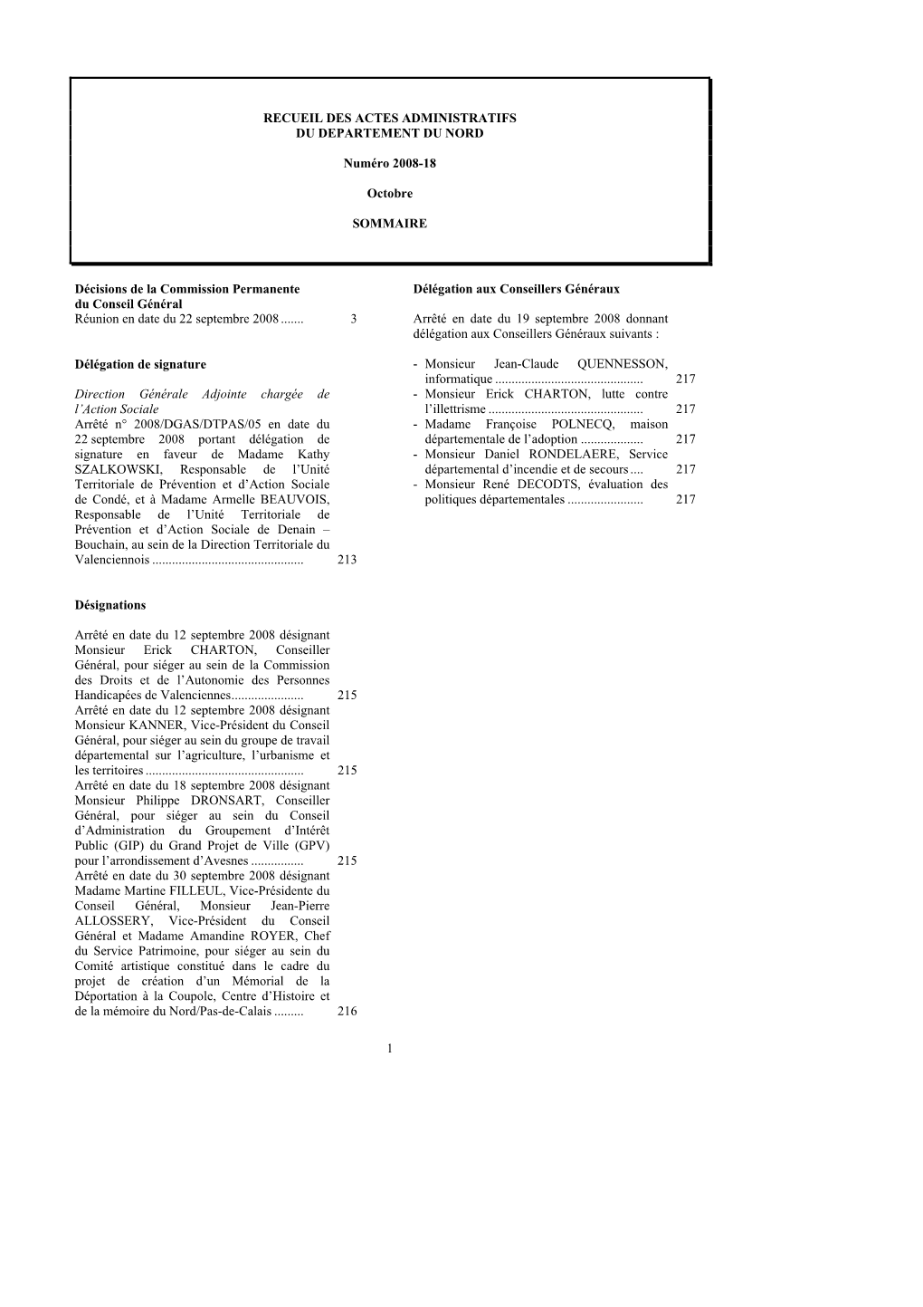 Recueil Des Actes Administratifs Du Departement Du Nord