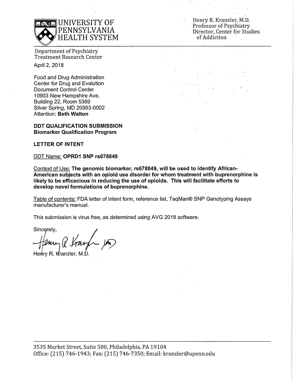 Biomarker Qualification Letter of Intent (LOI) Template