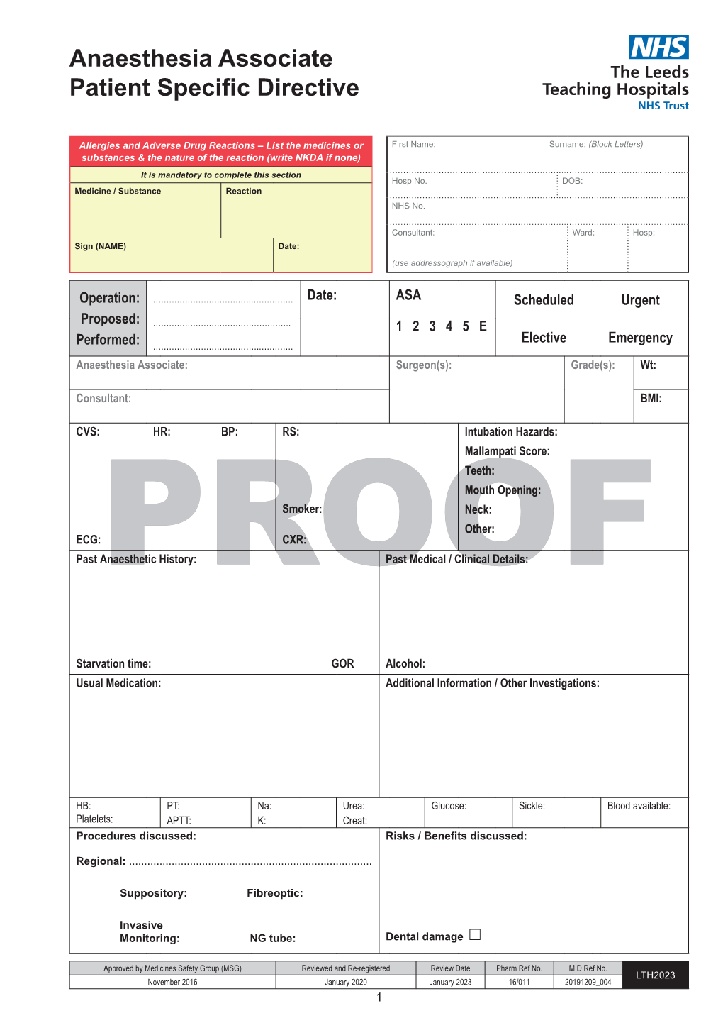 Anaesthesia Associate Patient Specific Directive