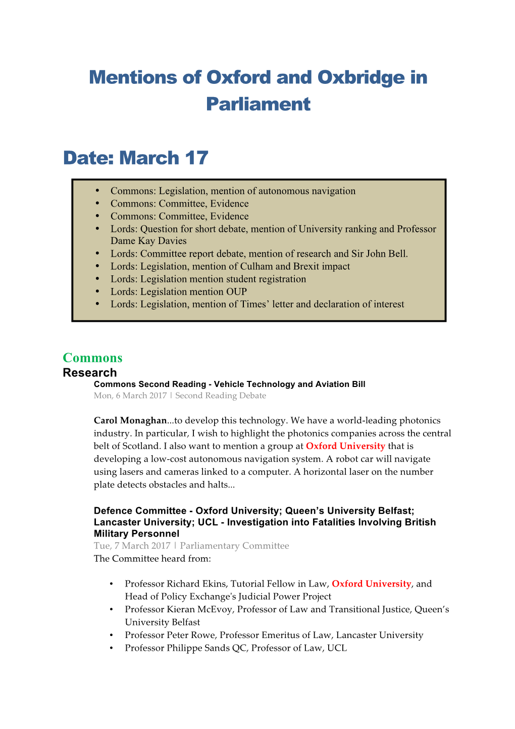Mentions of Oxford and Oxbridge in Parliament Date: March 17