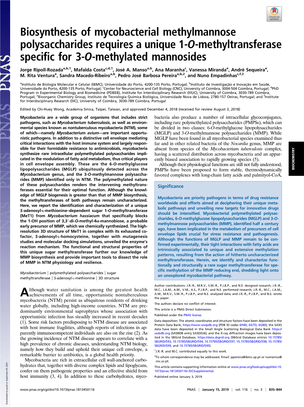 Biosynthesis of Mycobacterial Methylmannose Polysaccharides Requires a Unique 1-O-Methyltransferase Specific for 3-O-Methylated Mannosides