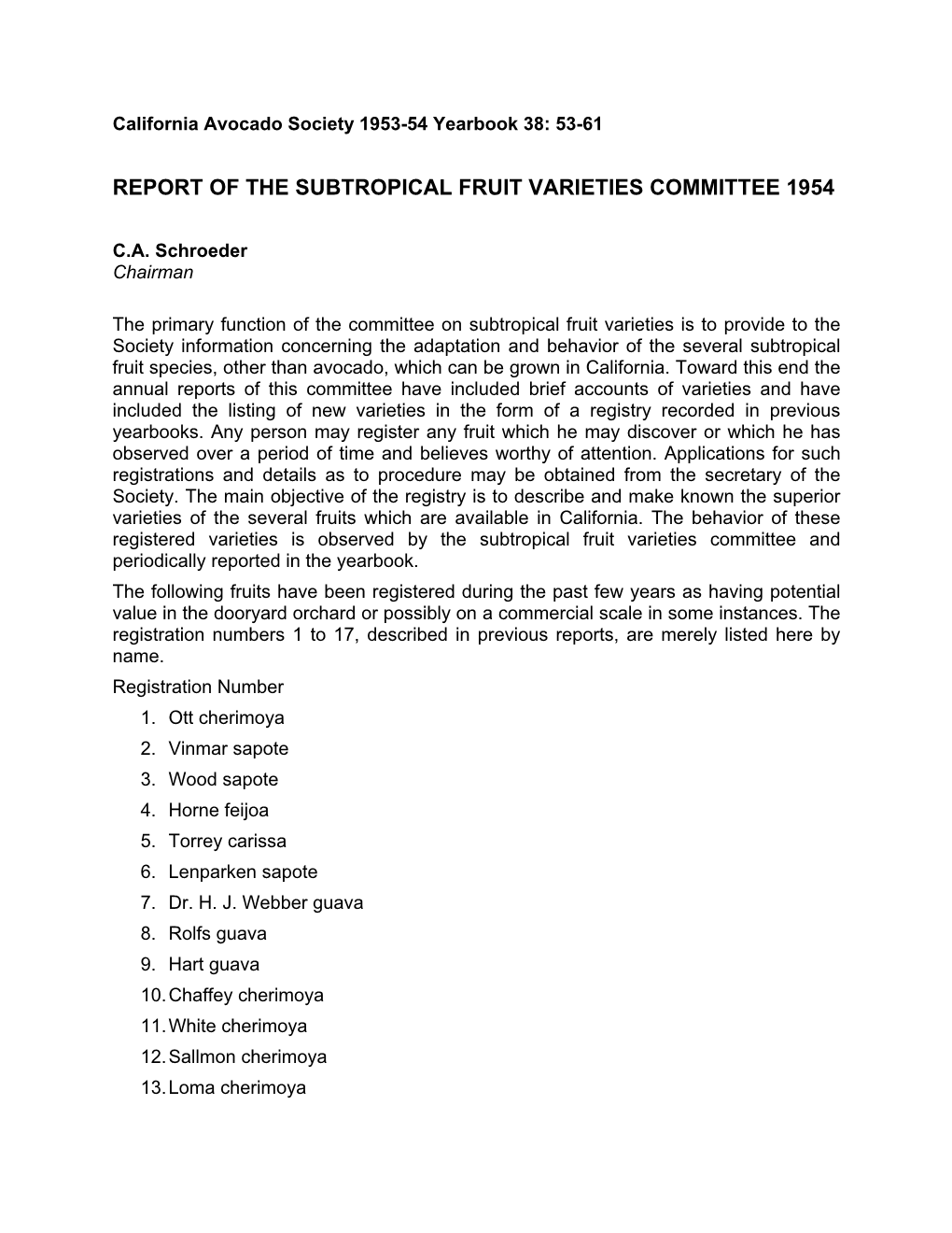 Report of the Subtropical Fruit Varieties Committee 1954