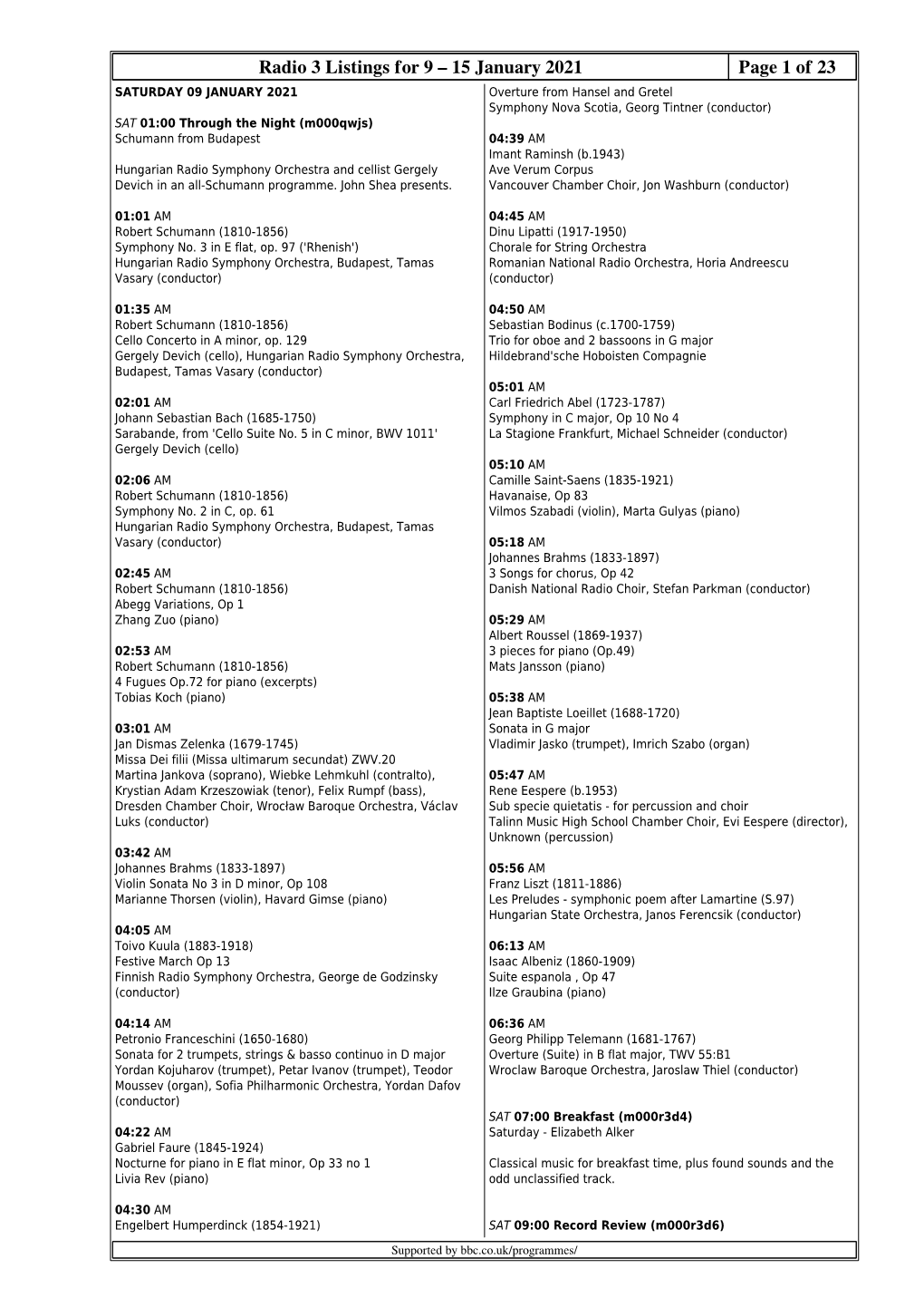 Radio 3 Listings for 9 – 15 January 2021 Page 1