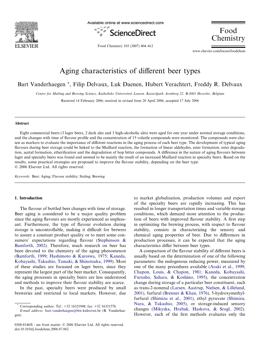 Aging Characteristics of Different Beer Types Food Chemistry