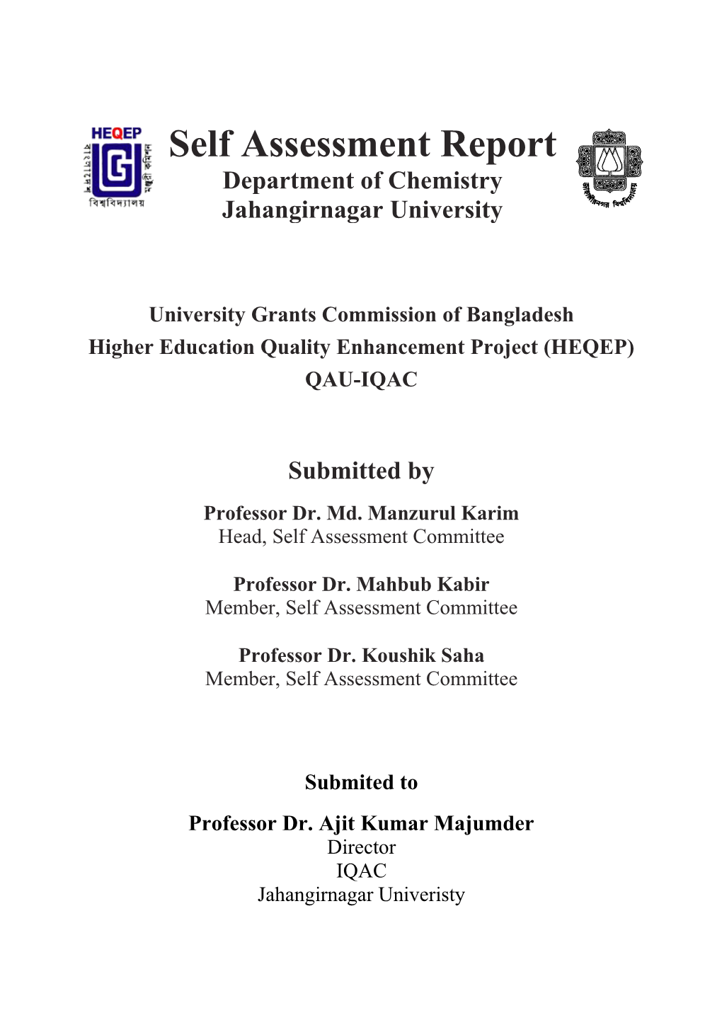 Self Assessment Report Department of Chemistry Jahangirnagar University
