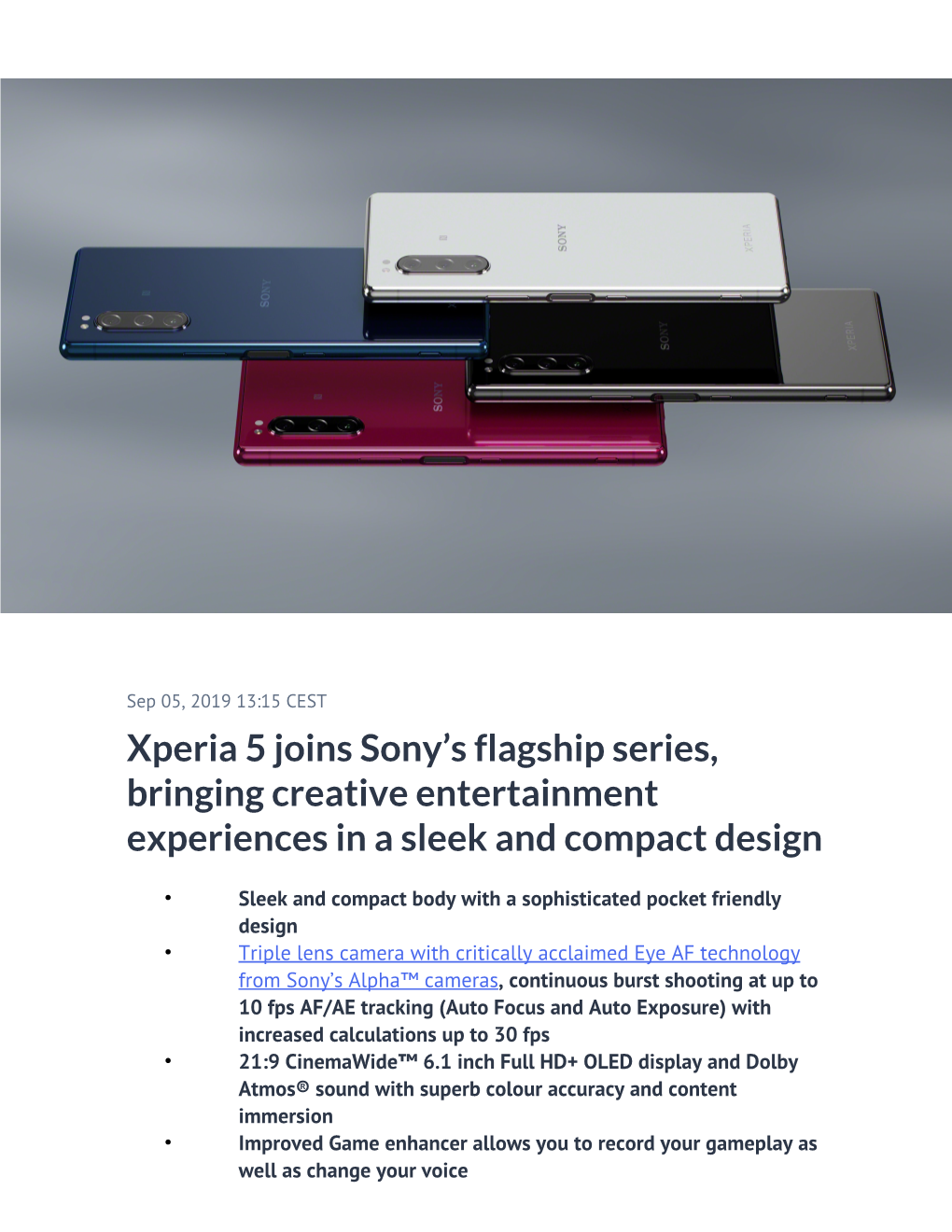 Xperia 5 Joins Sony's Flagship Series, Bringing