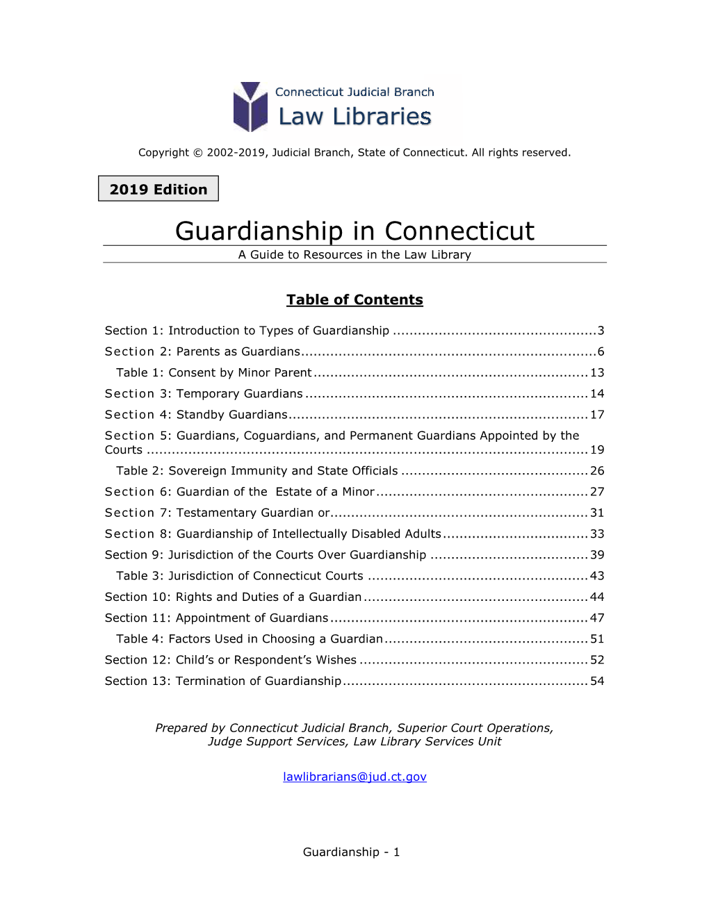 Guardianship in Connecticut a Guide to Resources in the Law Library