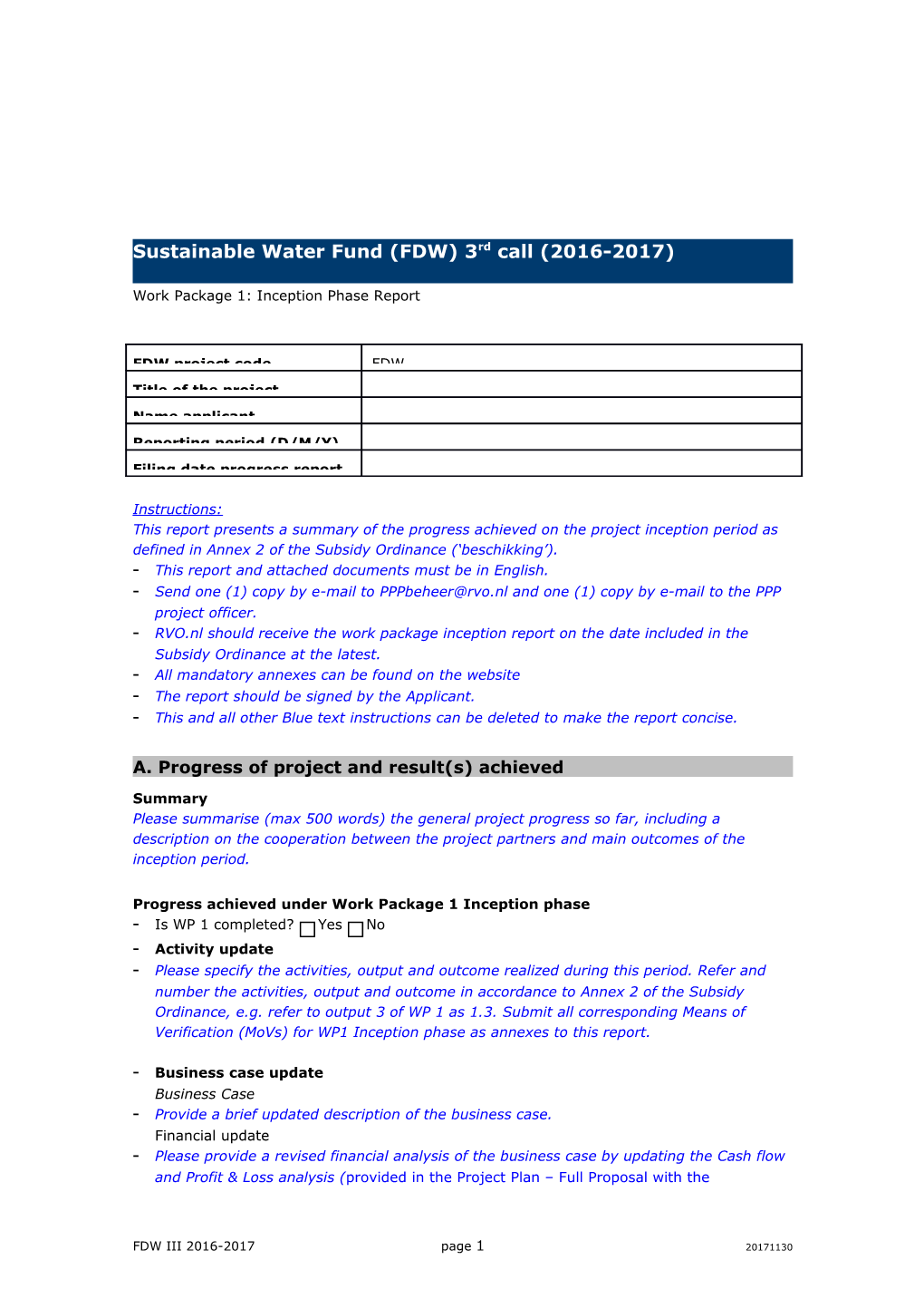 Sustainable Water Fund (FDW) 3Rd Call (2016-2017)