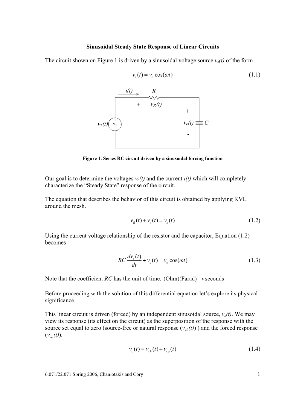 Sinusoidal Steady State Response of Linear Circuits