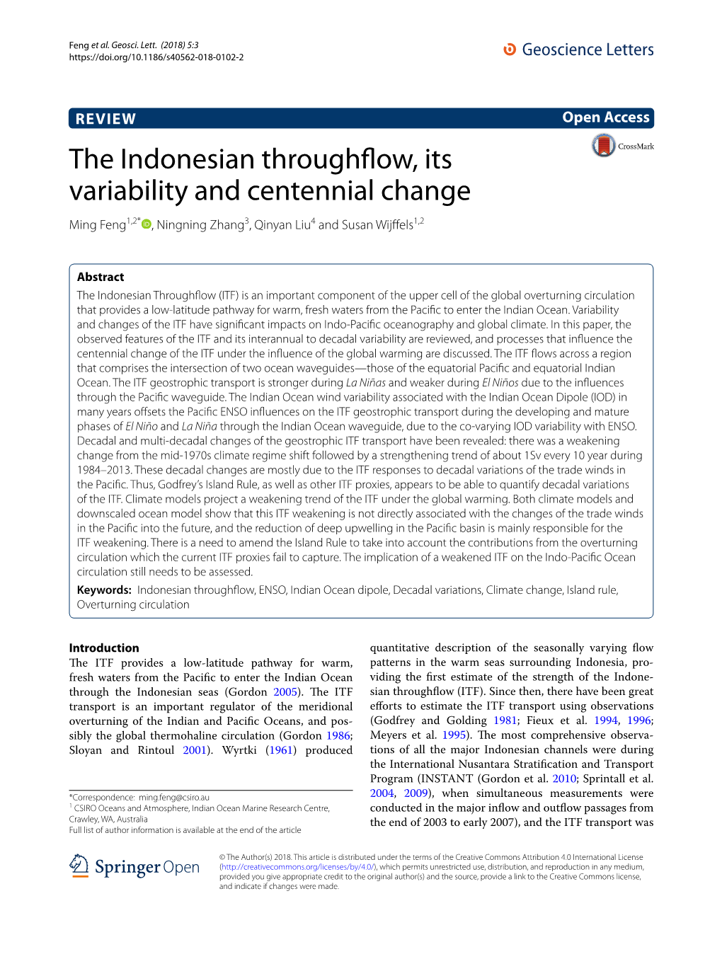 The Indonesian Throughflow, Its Variability and Centennial Change