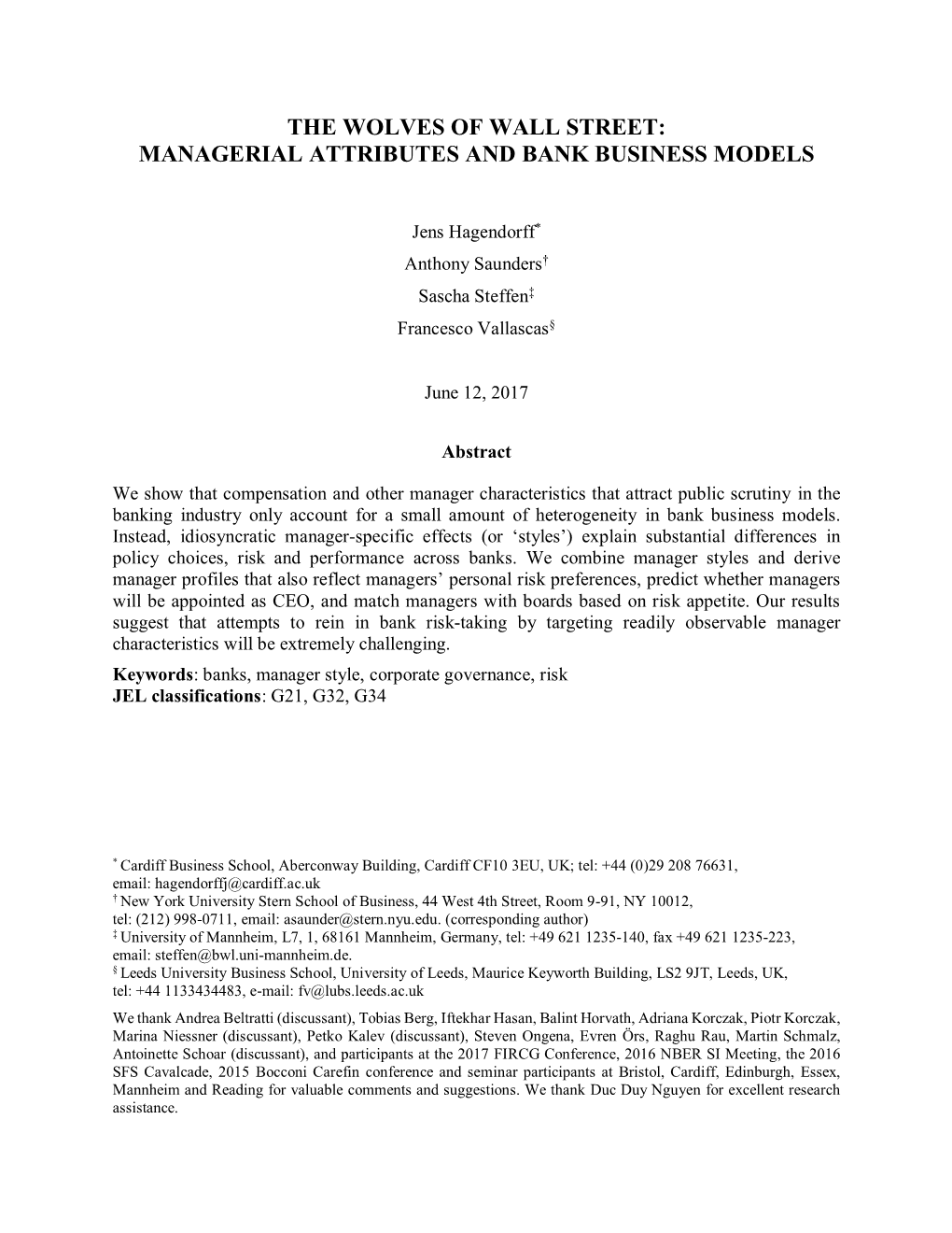 Managerial Attributes and Bank Business Models