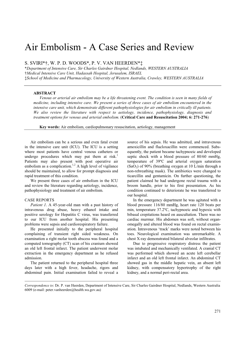 Air Embolism - a Case Series and Review