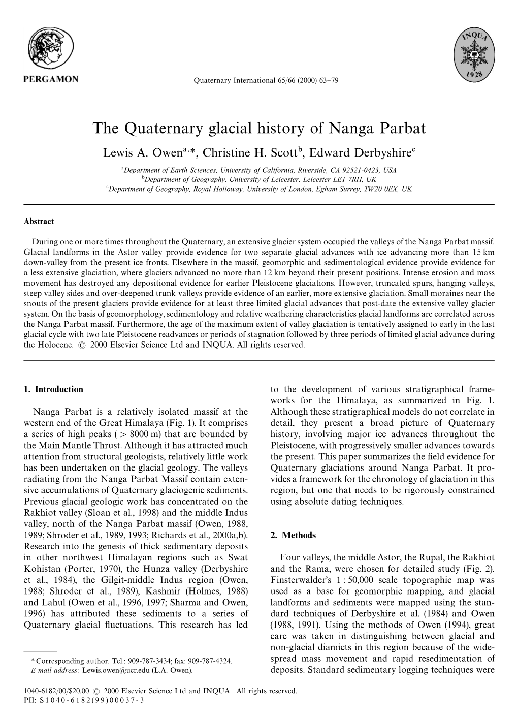 The Quaternary Glacial History of Nanga Parbat Lewis A