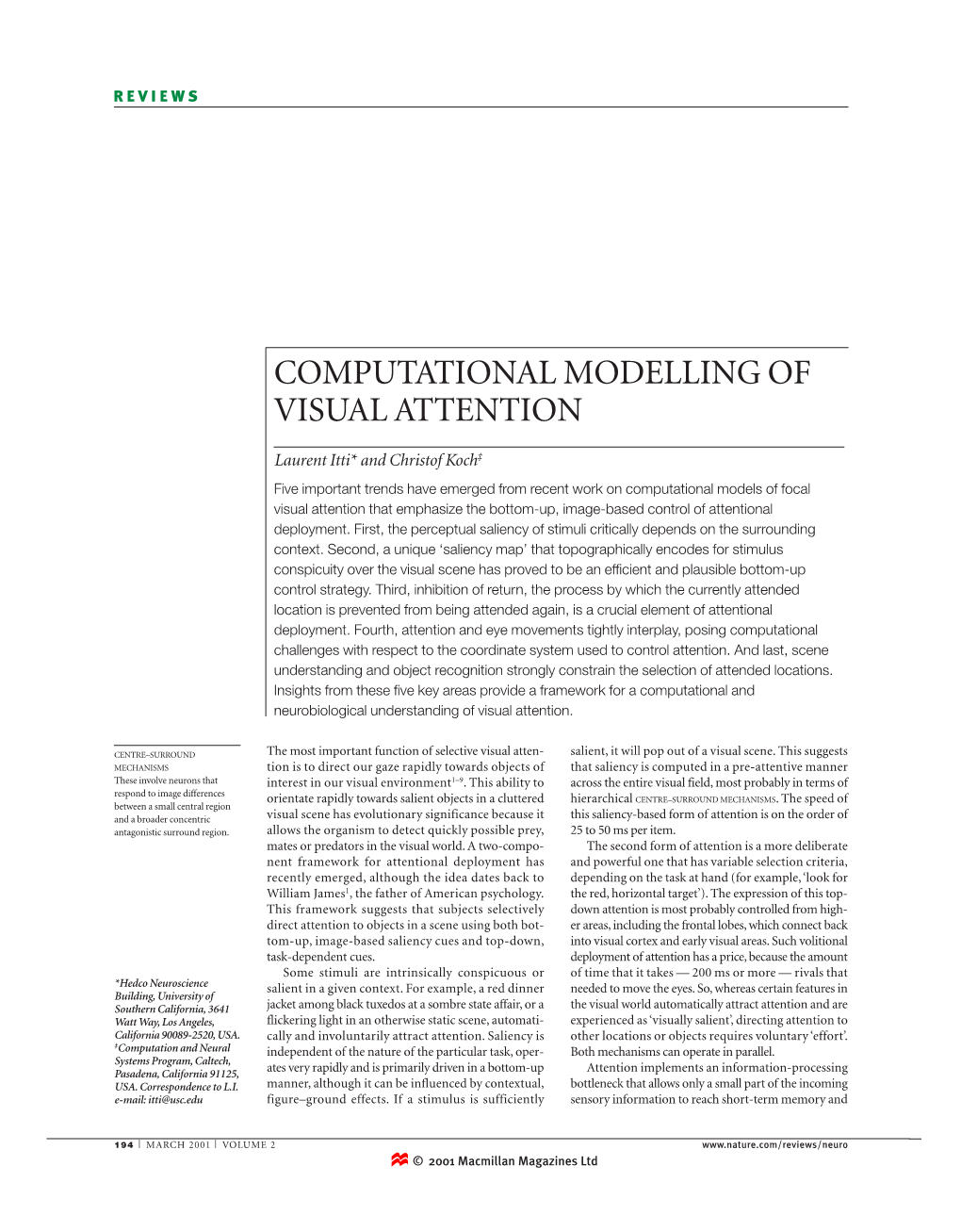 Computational Modelling of Visual Attention