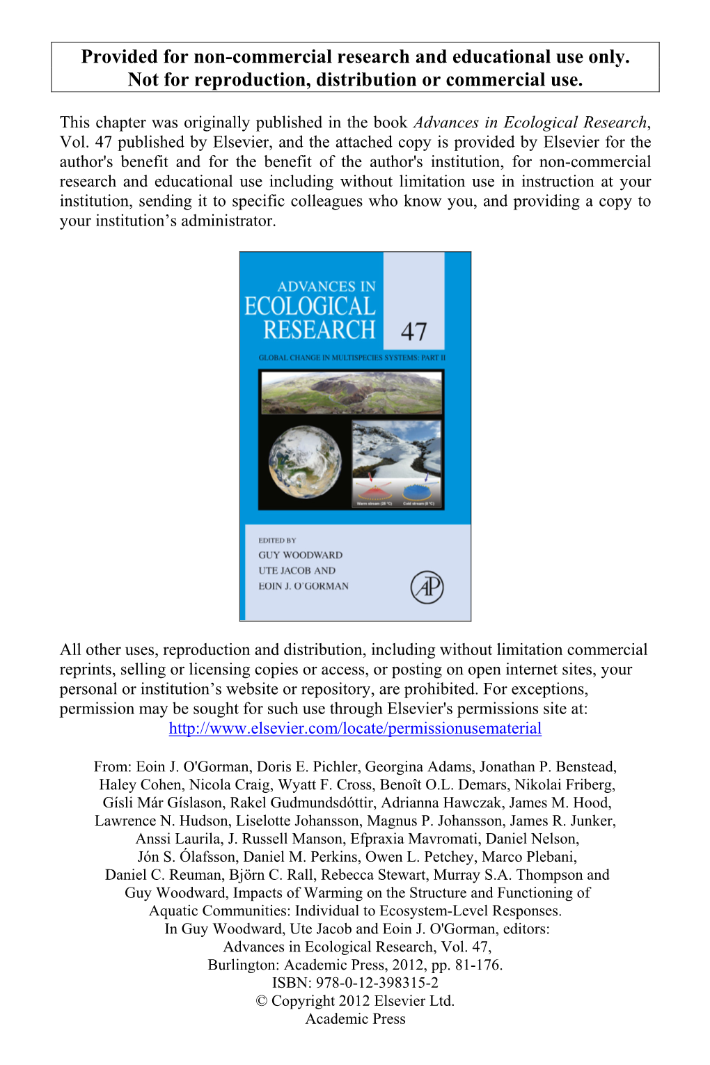 Impacts of Warming on the Structure and Functioning of Aquatic Communities: Individual to Ecosystem-Level Responses