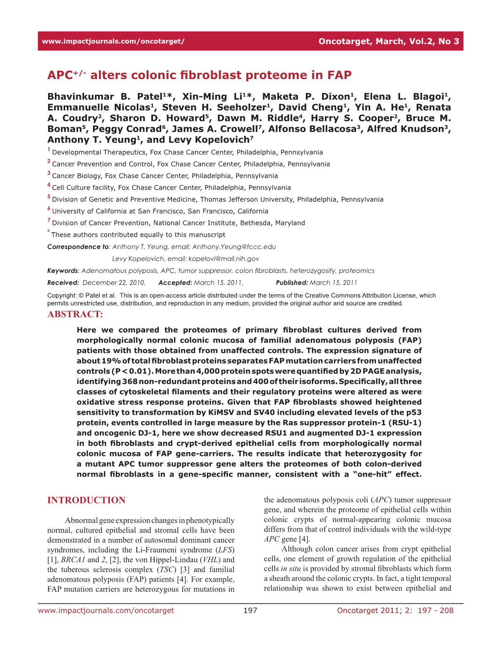 APC+/- Alters Colonic Fibroblast Proteome in FAP