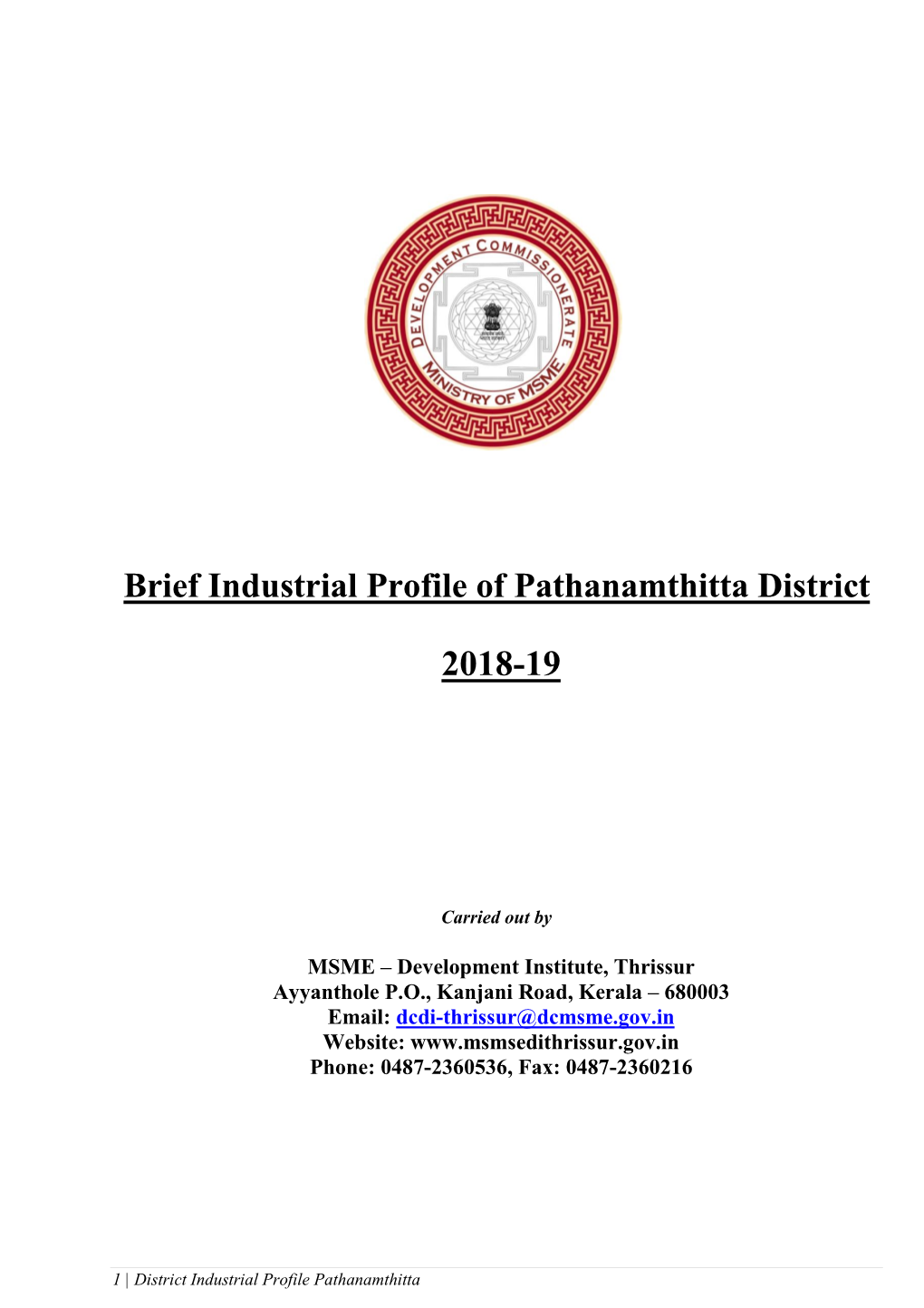 Brief Industrial Profile of Pathanamthitta District