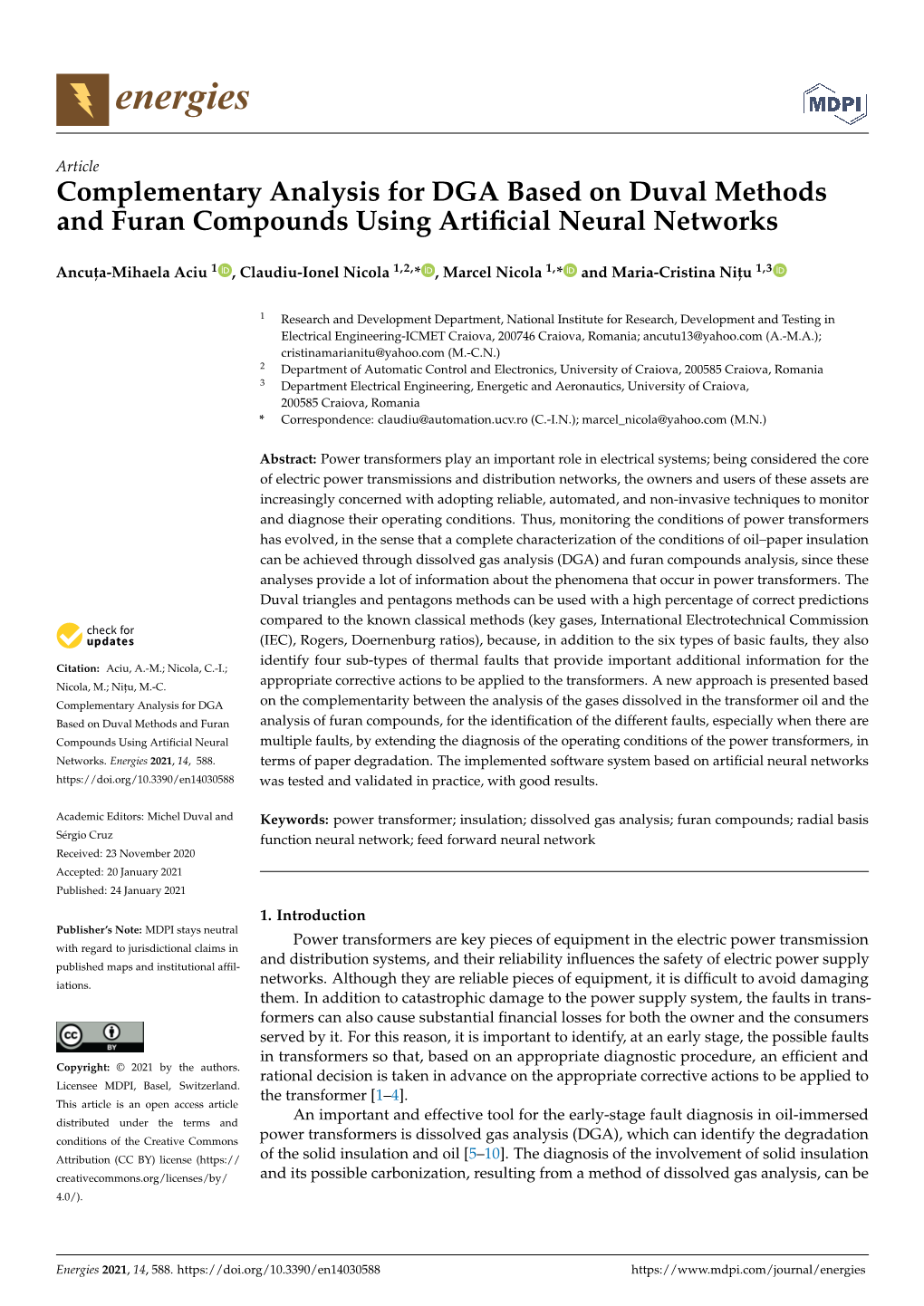 Complementary Analysis for DGA Based on Duval Methods and Furan Compounds Using Artiﬁcial Neural Networks