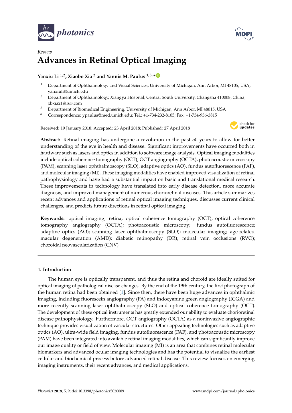 Advances in Retinal Optical Imaging