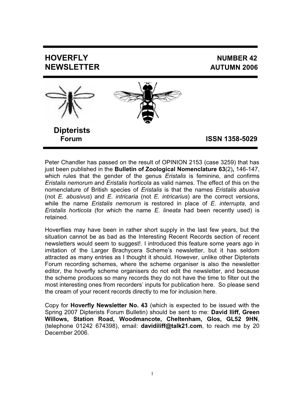 HOVERFLY NEWSLETTER Dipterists