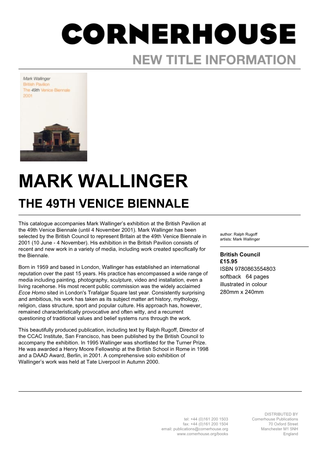 Mark Wallinger the 49Th Venice Biennale