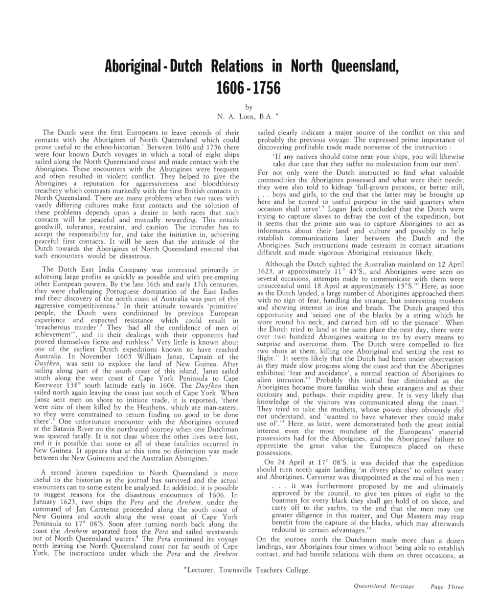 Aboriginal - Dutch Relations in North Queensland, 1606 -1756 by N