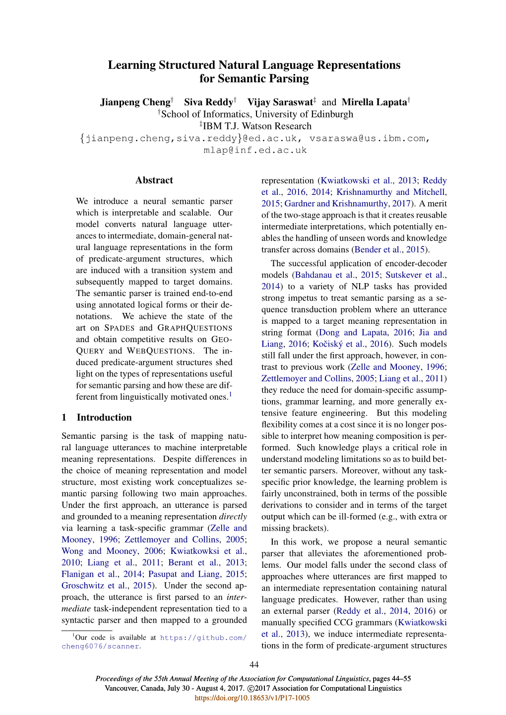 Learning Structured Natural Language Representations for Semantic Parsing