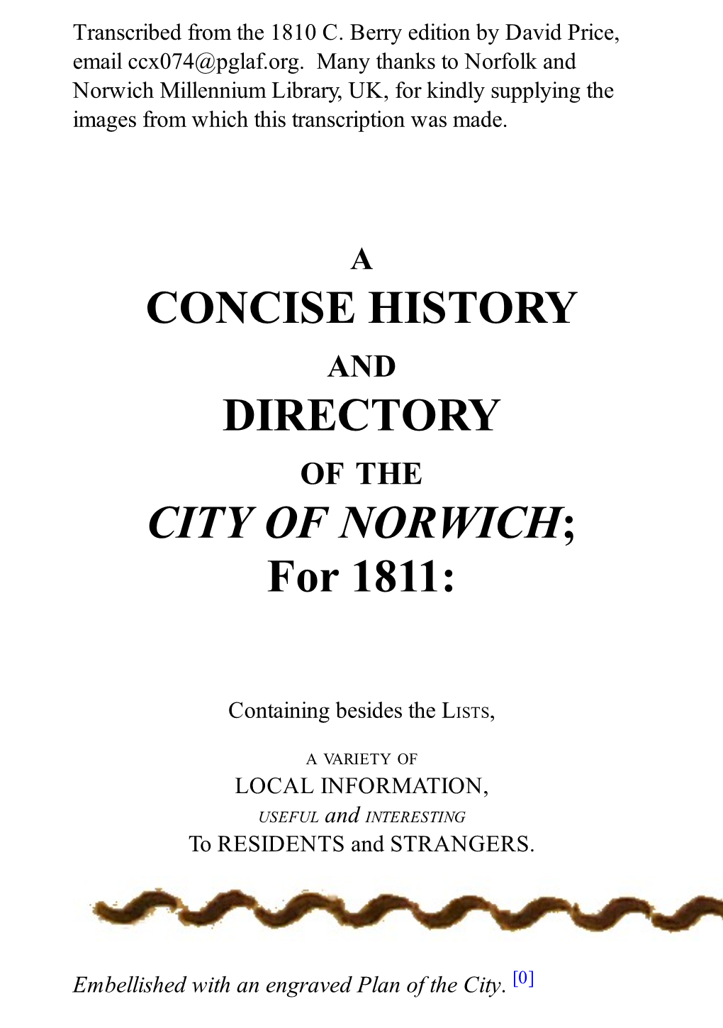 CONCISE HISTORY DIRECTORY CITY of NORWICH; for 1811