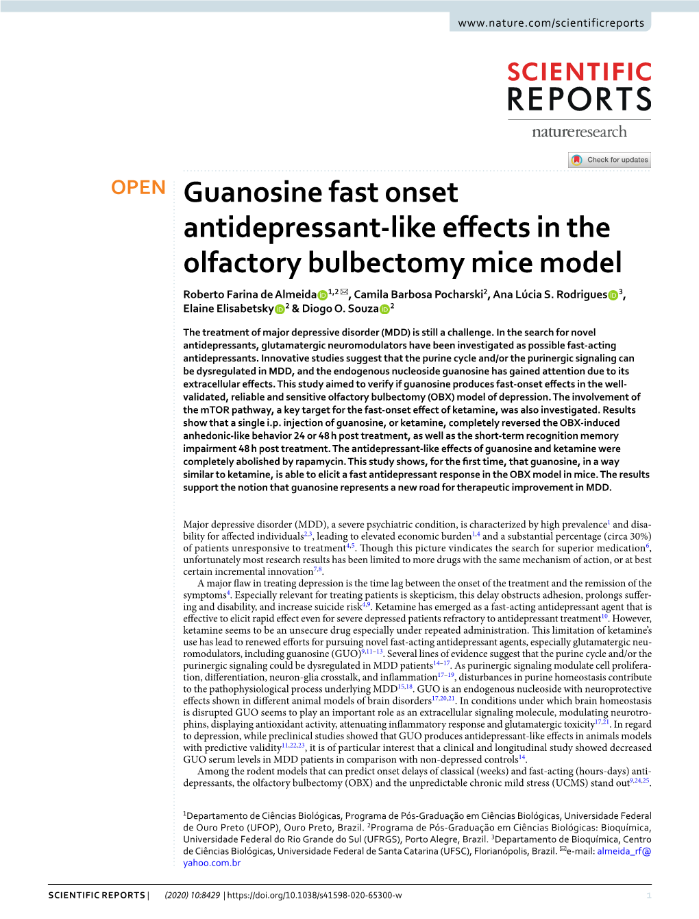 Guanosine Fast Onset Antidepressant-Like Effects in The