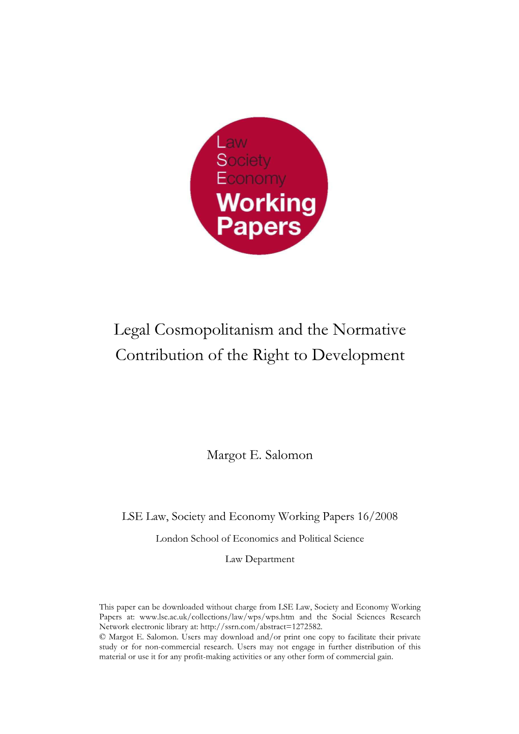 Legal Cosmopolitanism and the Normative Contribution of the Right to Development