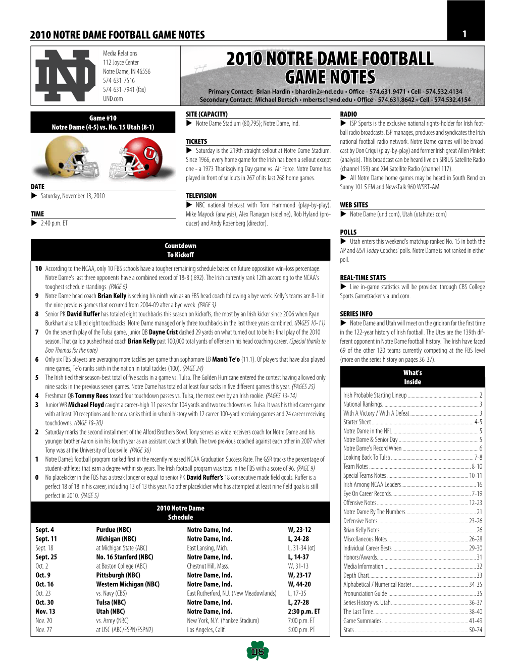 2010 Notre Dame Football Game Notes 1