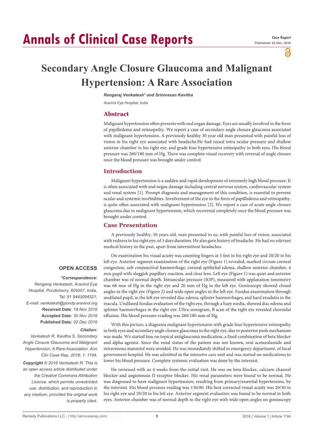 Secondary Angle Closure Glaucoma and Malignant Hypertension: a Rare Association