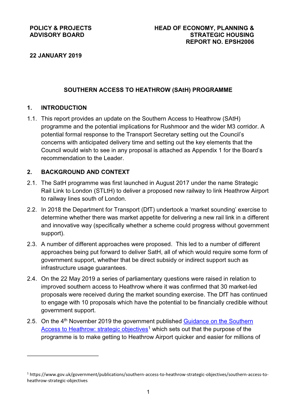 SOUTHERN ACCESS to HEATHROW (Sath) PROGRAMME