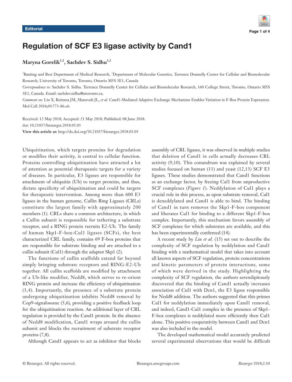 Regulation of SCF E3 Ligase Activity by Cand1