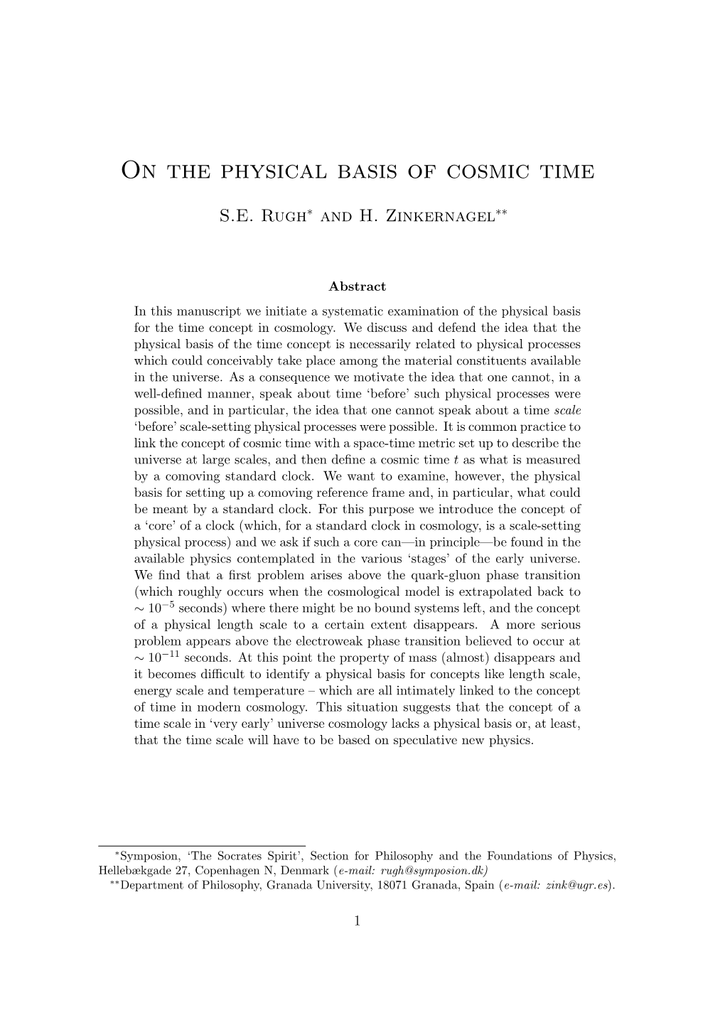 On the Physical Basis of Cosmic Time