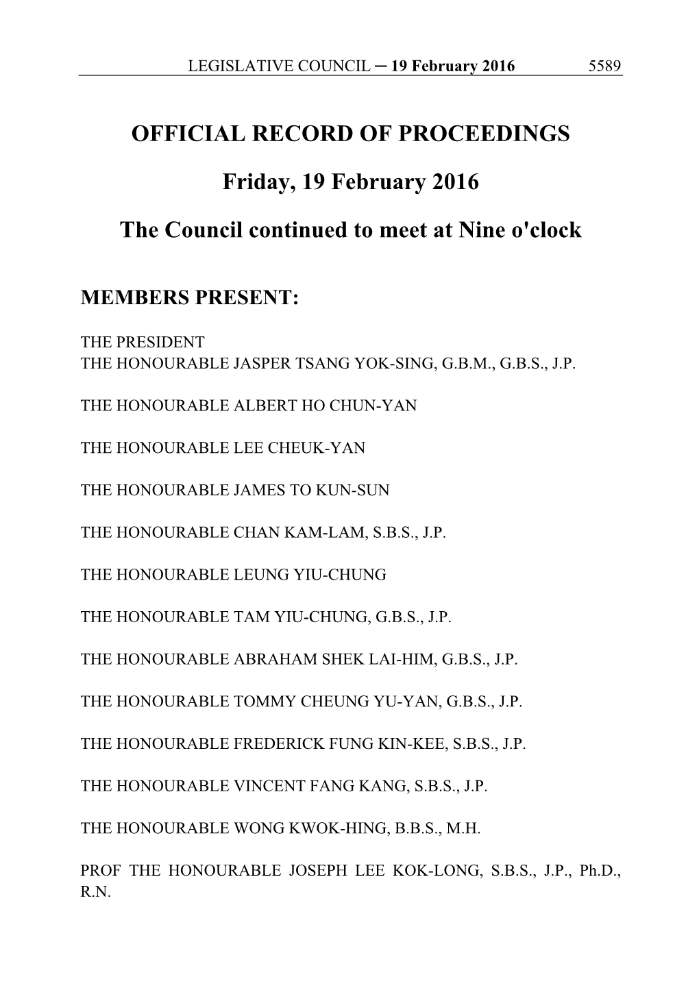 OFFICIAL RECORD of PROCEEDINGS Friday, 19