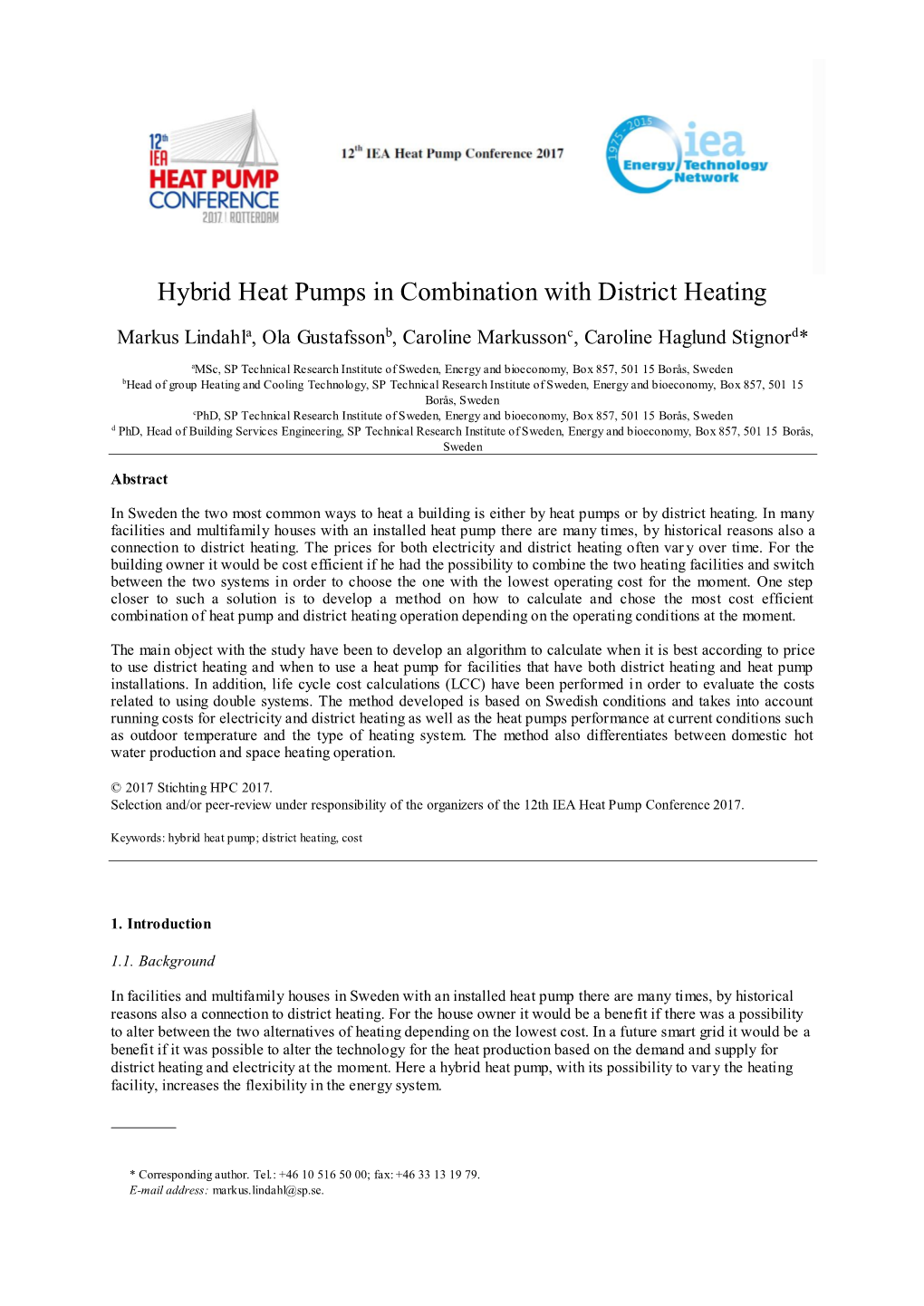 Hybrid Heat Pumps in Combination with District Heating