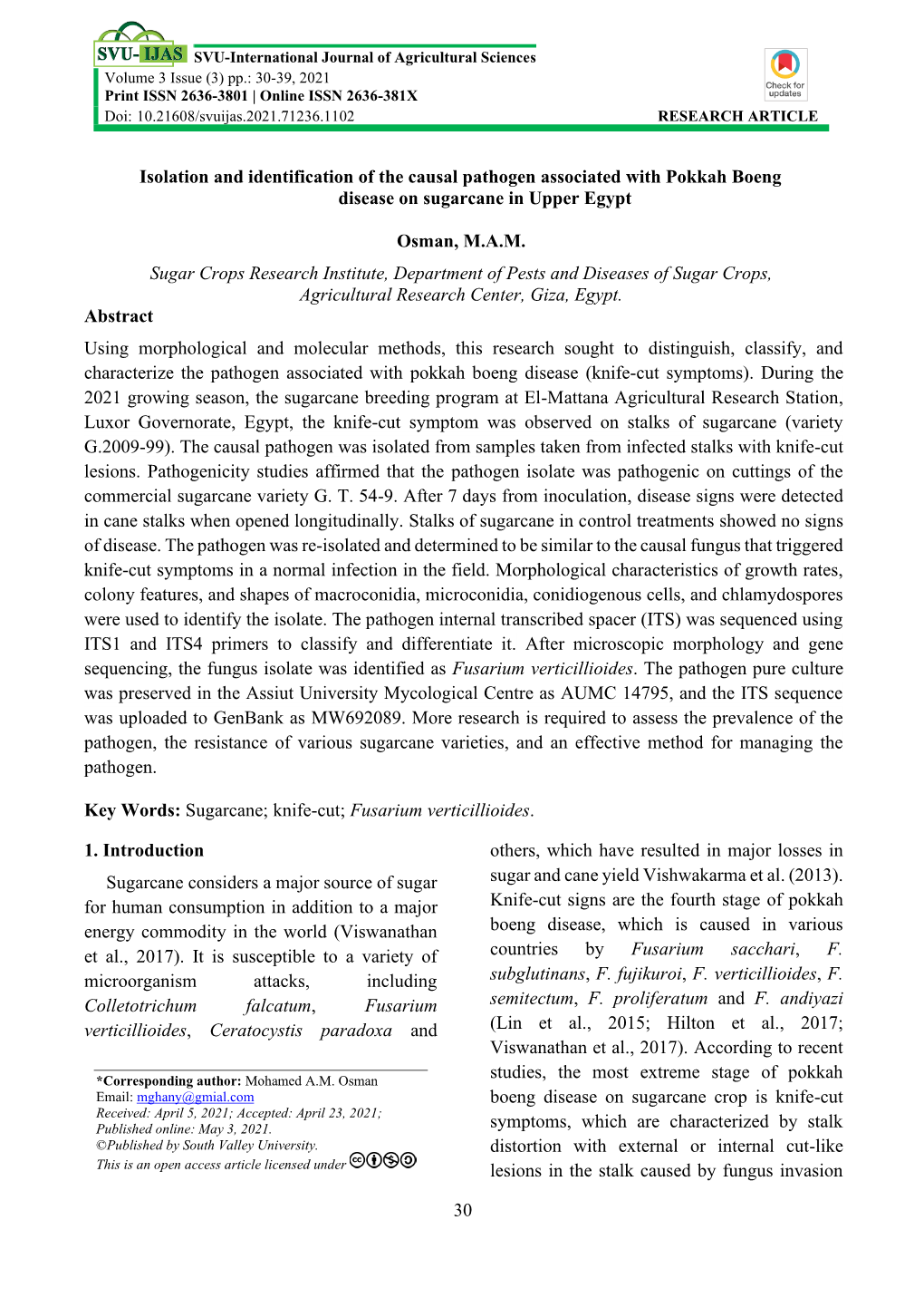 30 RESEARCH ARTICLE Isolation and Identification of the Causal