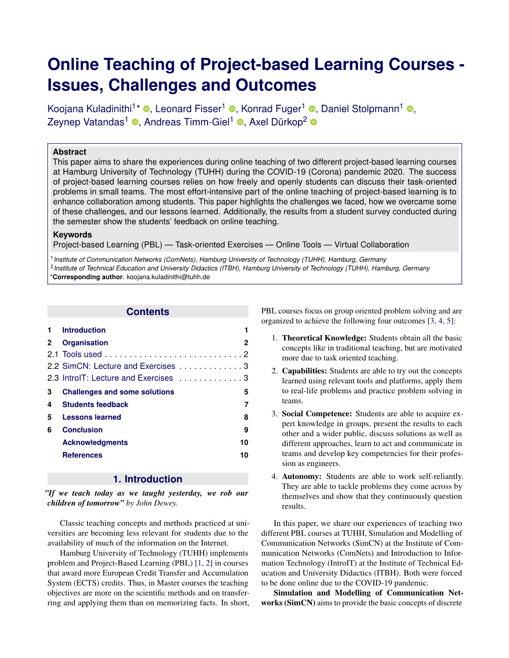 Online Teaching of Project-Based Learning Courses - Issues, Challenges and Outcomes