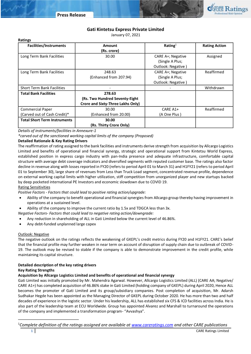 Press Release Gati Kintetsu Express Private Limited