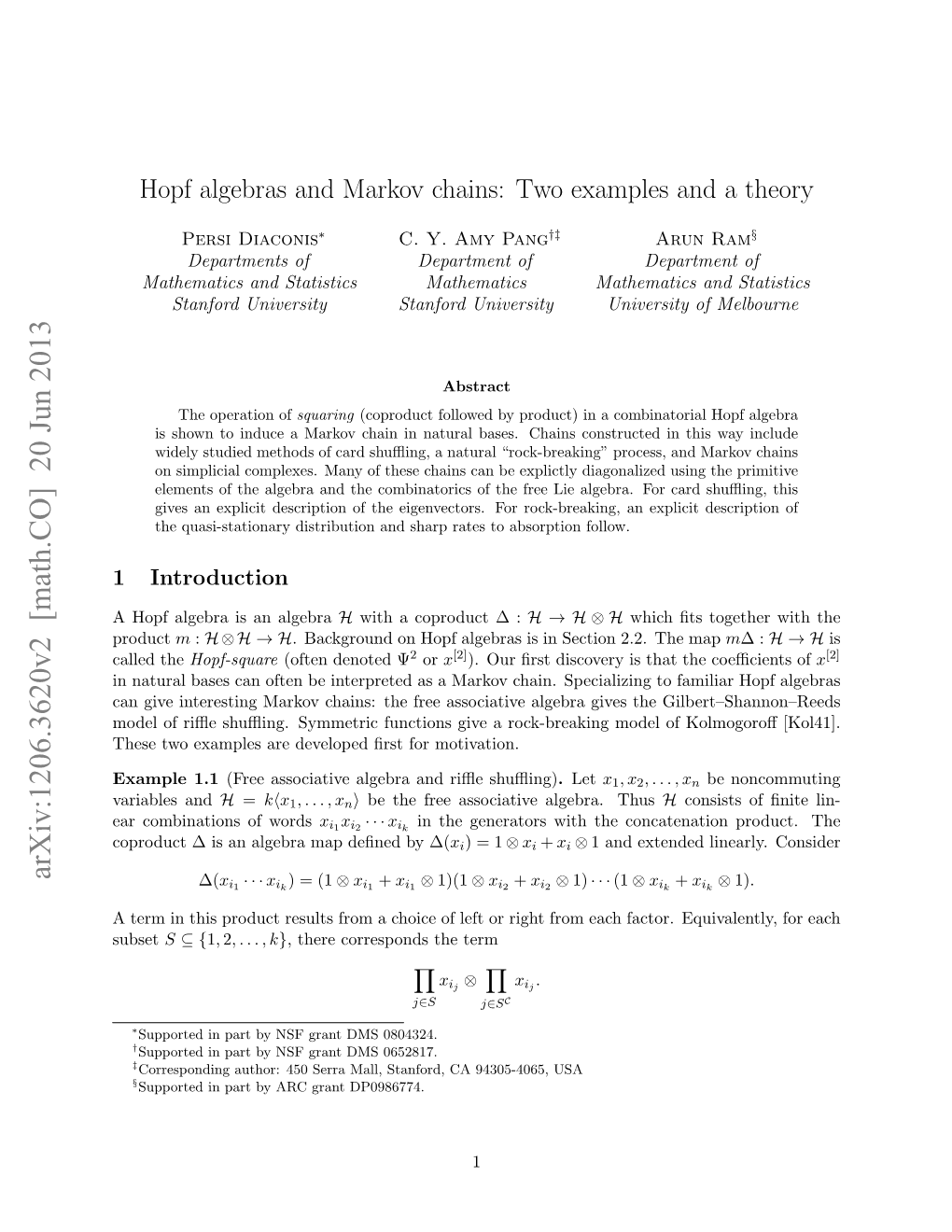 Hopf Algebras and Markov Chains: Two Examples and a Theory