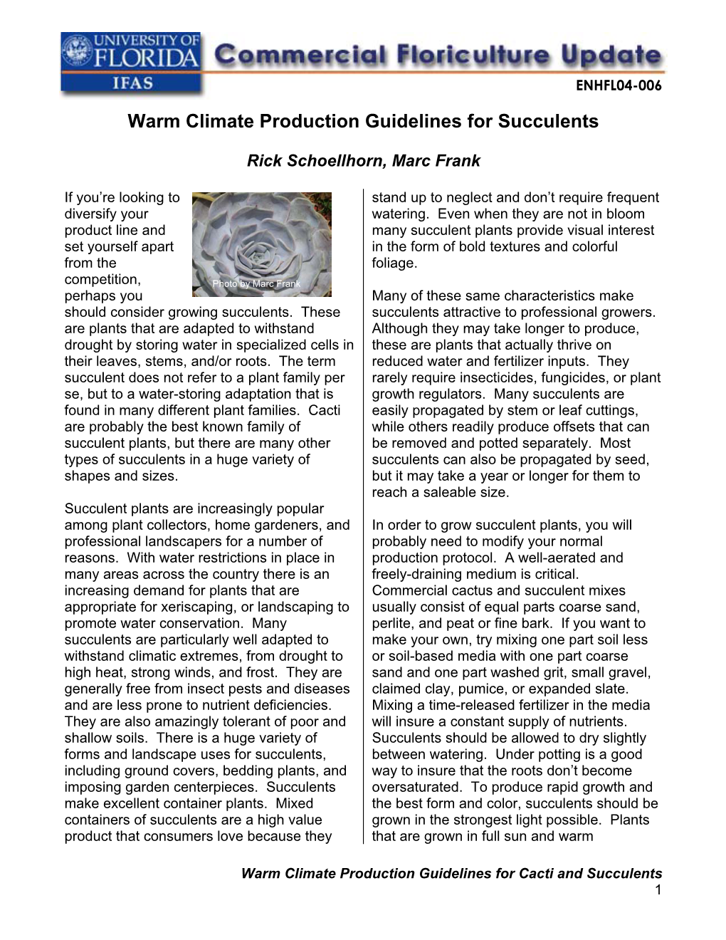 Warm Climate Production Guidelines for Succulents