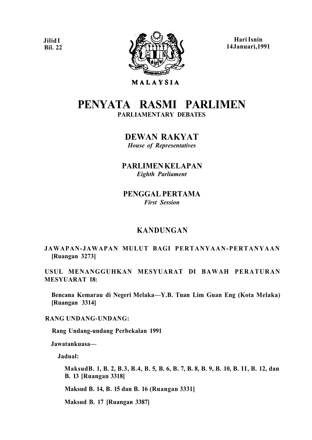 Penyata Rasmi Parlimen Parliamentary Debates