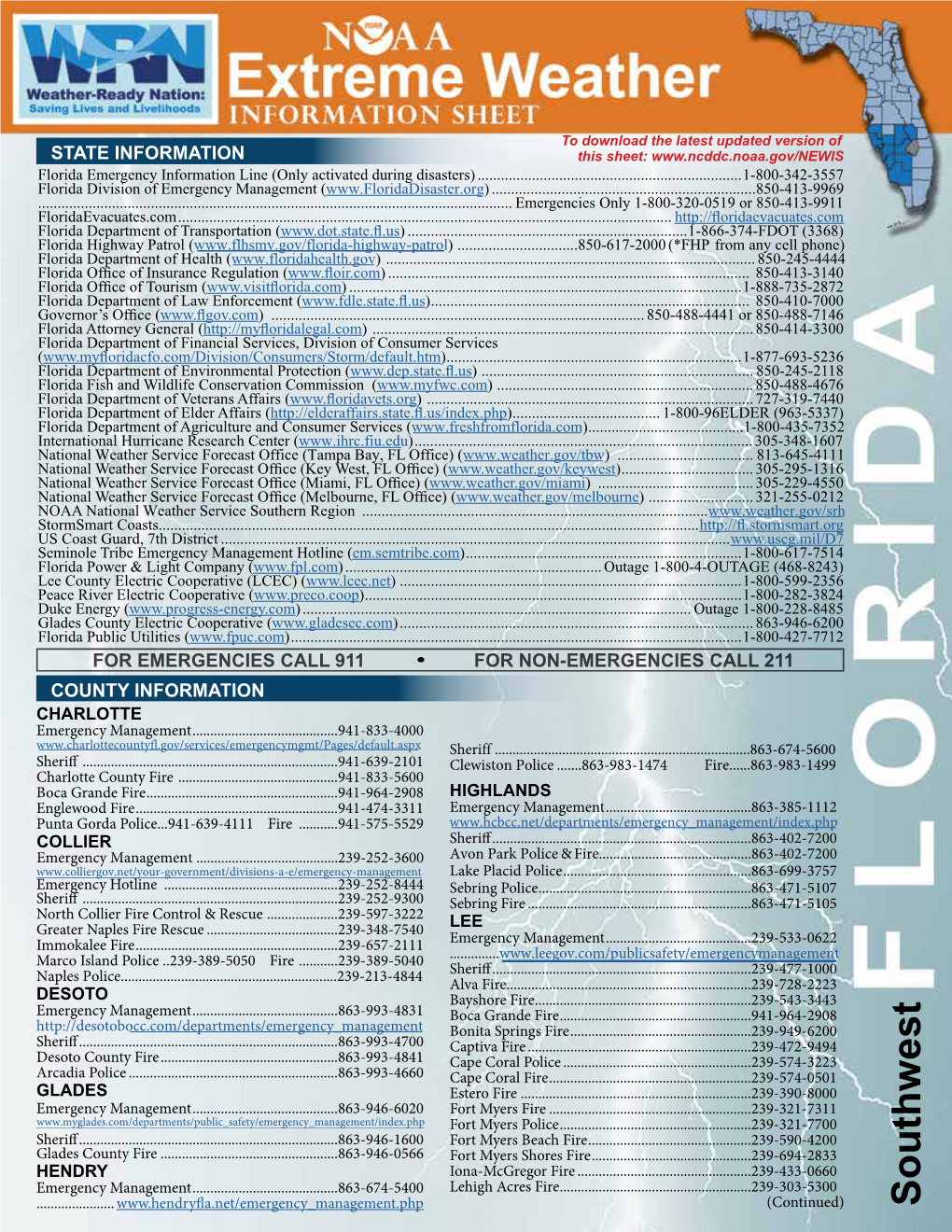 NOAA Extreme Weather Information Sheet Florida Southwest