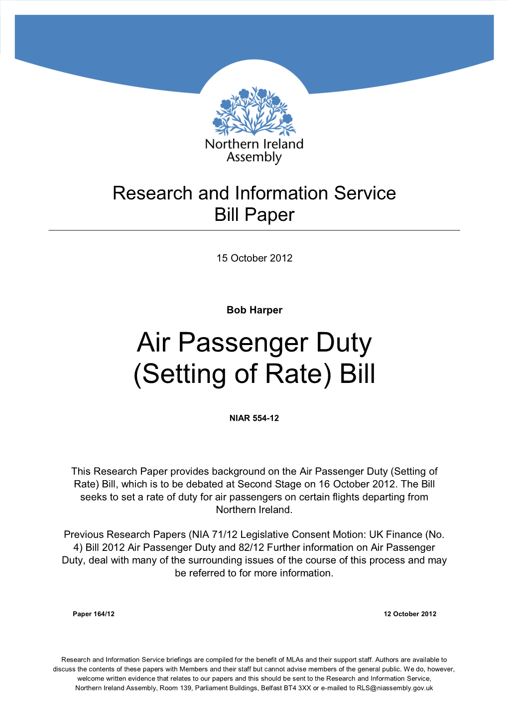 Air Passenger Duty (Setting of Rate) Bill